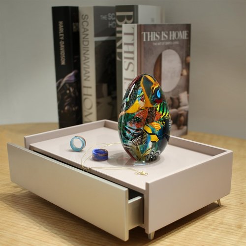 Ca D Oro Big Egg Glass Paperweight Boho with Twisted Colored Canes Hand Blown Murano-Style Art Glass
