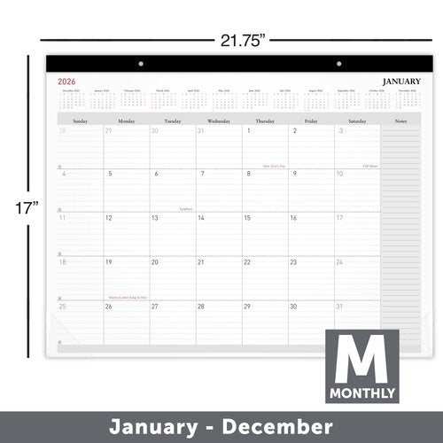 Office Depot Brand Monthly Desk Pad Calendar, 21 3/4" x 17", White, January 2026 to December 2026, OD20260026
