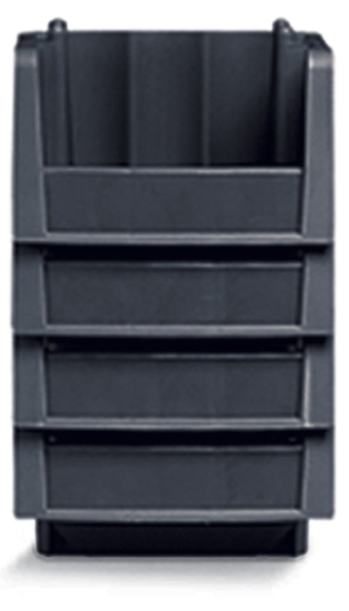 Akro-Mils 30778 Economy Stacking Shelf Plastic Storage Bins, (18-Inch x 8-3/8-Inch x 7-Inch), Black (8-Pack) (30778BLACK)