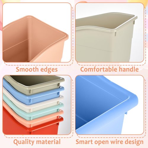 6 Pack Book and Binder Holders Boho Book Bins for Classroom Organization Premium Plastic Boxes Baskets Storage Containers for Library Home Office Teacher Supplies Accessories School Classroom Decor