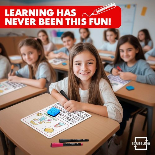 Scribbledo 10 Pack Double Sided Whiteboards 9”x12” Story Lined Dry Erase Boards for Kids Writing Board Practice Drawing Small White Board Teacher Elementary Kindergarten Preschool + Erasers