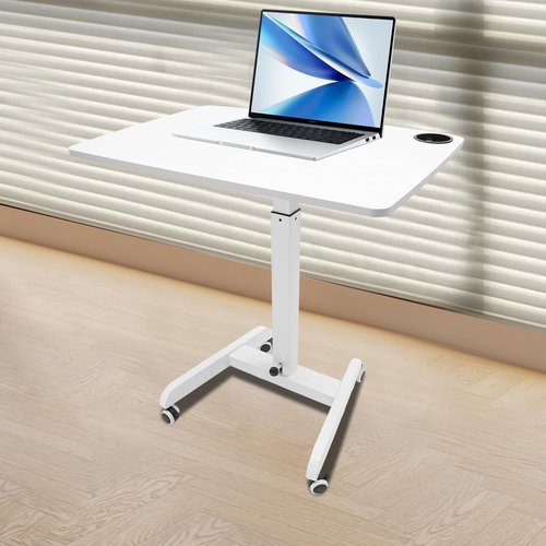 Mobile Standing Desk, Computer Desk Mobile Laptop Table with Wheels Height Adjustable Workstation Cart 22"D x 31.5"W x 44.25"H Portable Desktop for Home, Office, or Classroom (White)