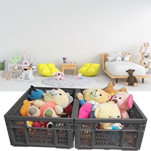 KINGSUSLAY 4-Pack Plastic Storage Crates,20L Foldable Baskets,Collapsible Crates, Baskets and Bins for Toys, Home Storage, Office Products, Christmas Gifts, Easter Eggs (Grey)