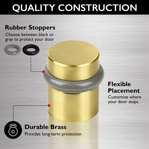 Modern Cylindrical Door Stop – Satin Brass Floor Rubber Bumper, 4-Pack – Design House, 188185