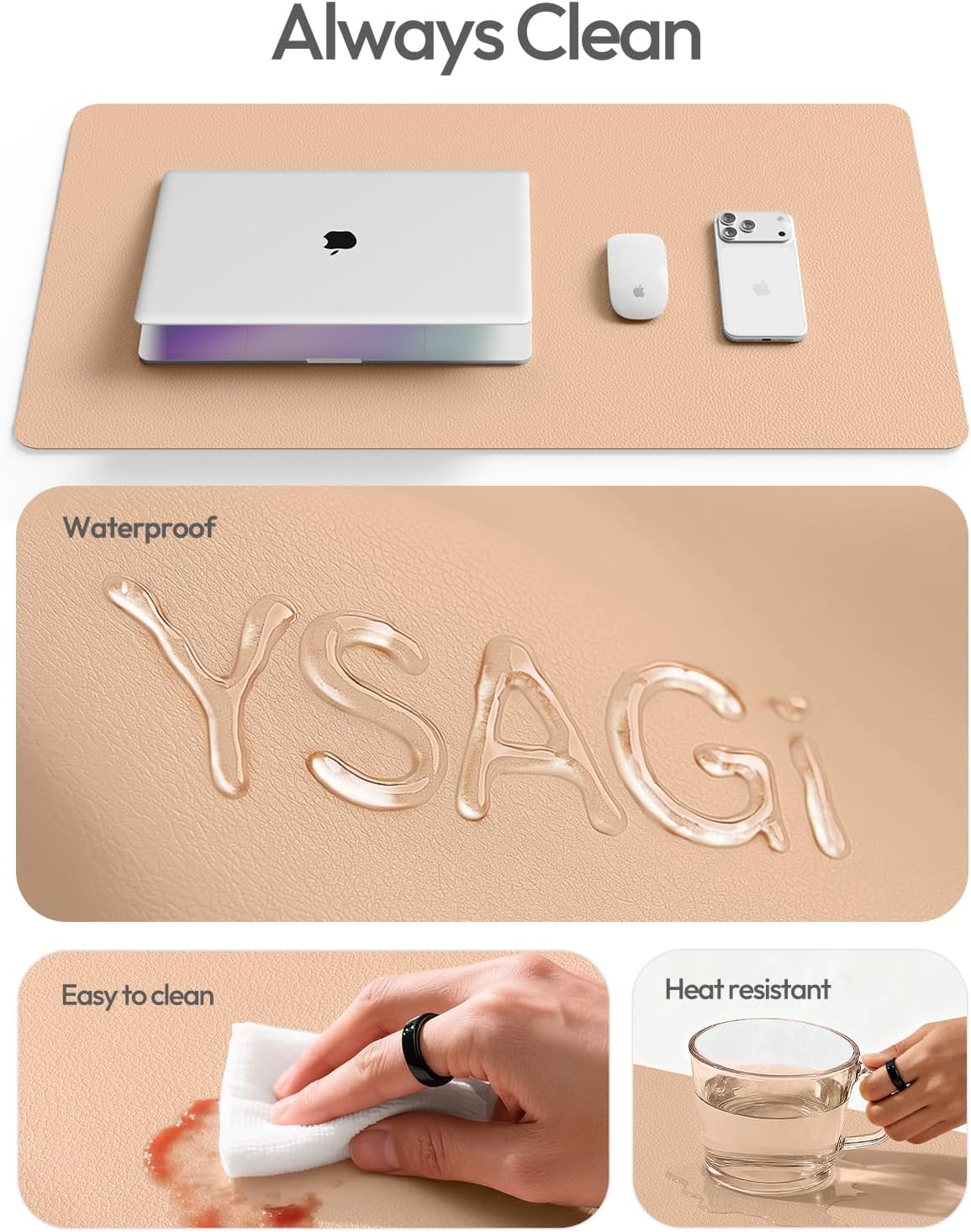 YSAGi Leather Desk Protector - Large Non-Slip PU Leather Office Mat | Waterproof Writing Pad (Latte, 47.2" x 23.21")