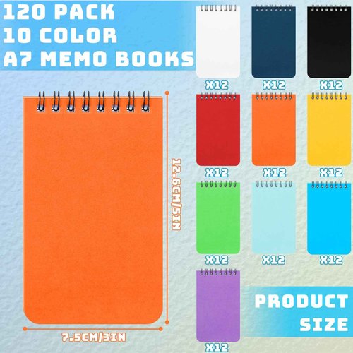 Kisston 120 Pcs Top Bound Memo Books Bulk Memo Notebooks 25 Sheets/pad Mini Memorandum Small Wirebound Spiral Notepad Paper Pocket Notebook for Home Office(3 x 5 Inch,Classic Color)