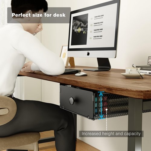 VOLDRA 2 Pack Under Desk Drawer, Metal Under Desk Organizer and Storage Heavy Duty Slide Out Drawer for Office Desk Undermount Table Drawer-Black(15" D*9.25" W*3.93" H)