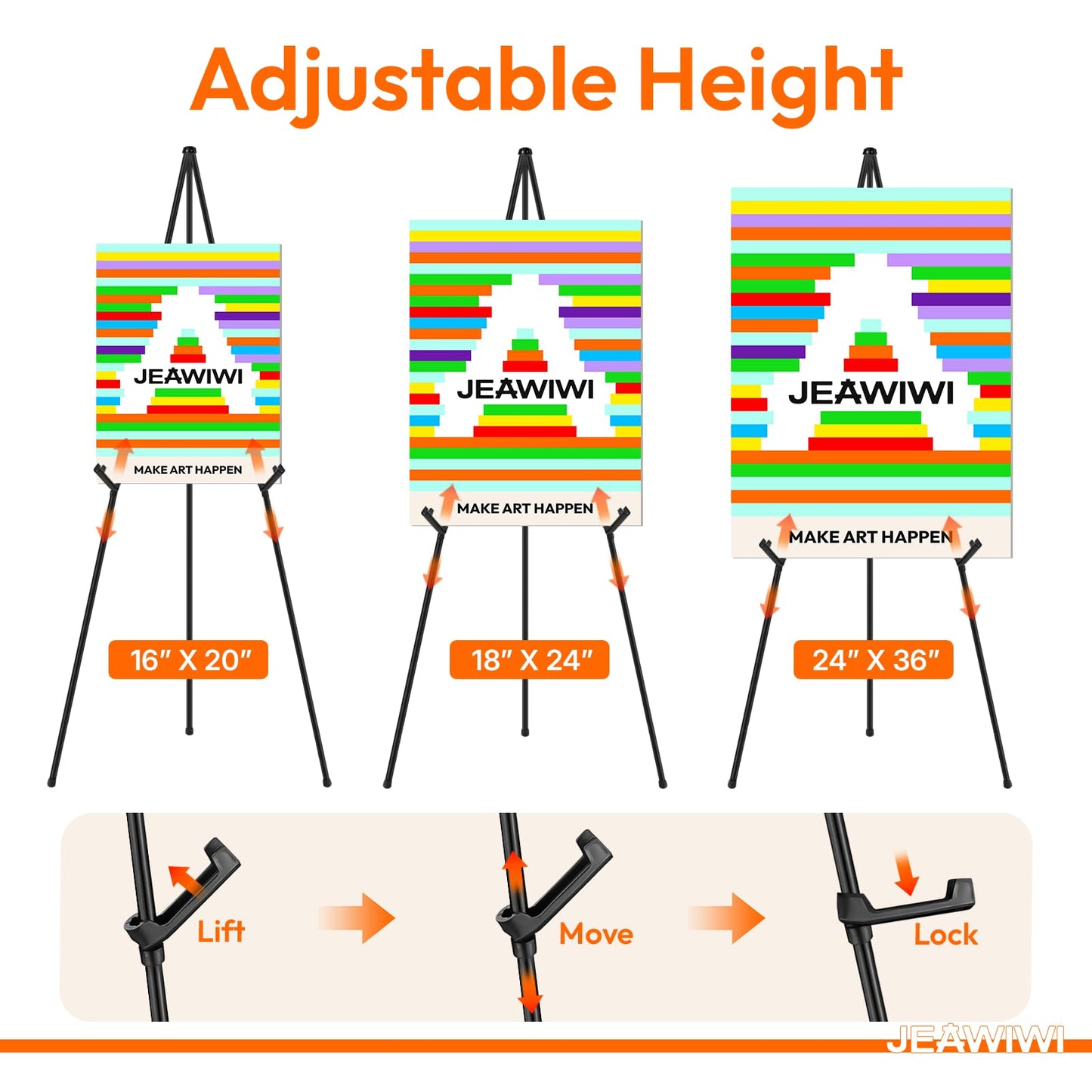 JEAWIWI 1 PCS Black Lightweight Easel Stand, 66 Inch Portable Display Easel for Posters, Foam Boards, Signs, Art Displays & Indoor Events with Carry Bags