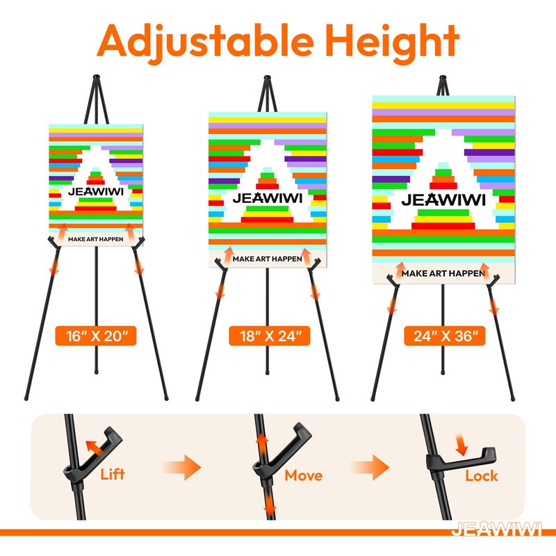 JEAWIWI 1 PCS Black Lightweight Easel Stand, 66 Inch Portable Display Easel for Posters, Foam Boards, Signs, Art Displays & Indoor Events with Carry Bags