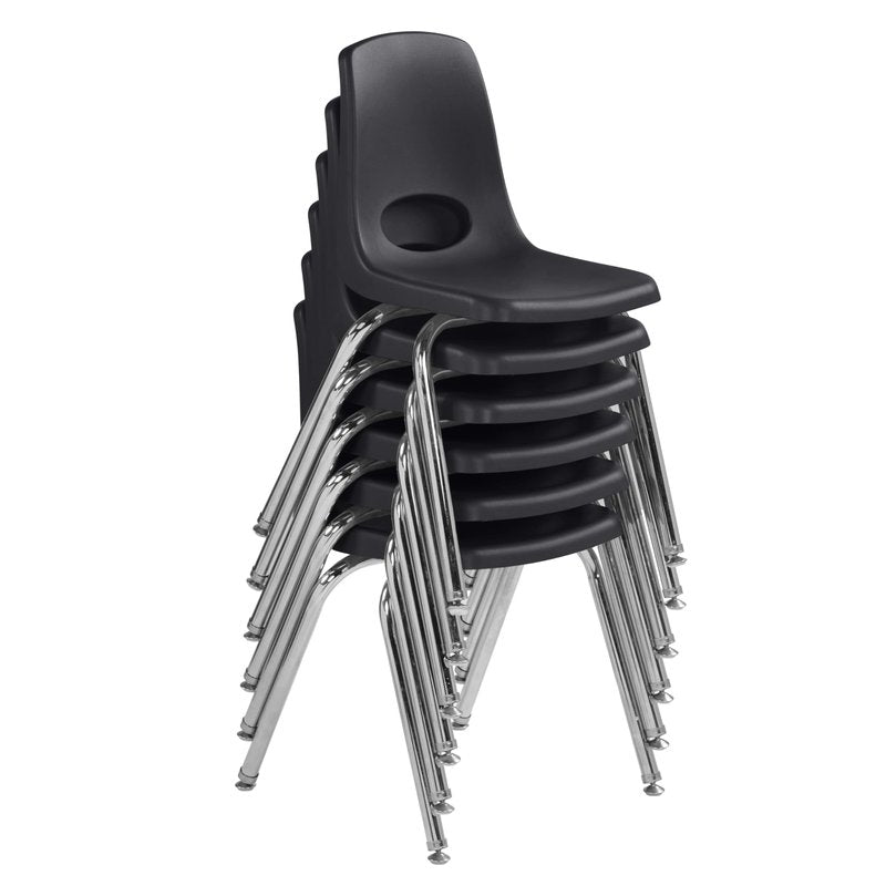 FDP 16" School Stack Chair,Stacking Student Seat with Chromed Steel Legs and Nylon Swivel Glides For In-Home Learning or Classroom - Black (6-Pack), 10368-BK
