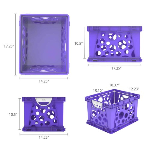 Storex Premium File Crate with Molded Handles – Letter and Legal Document and Folder Storage, Purple/White 3-Pack (61754C03C)