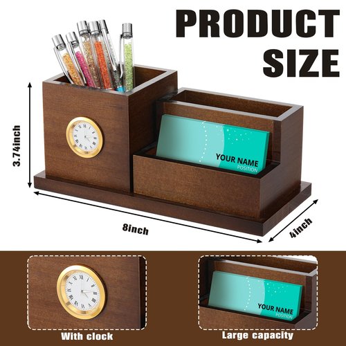 Watersay Wood Business Card Holders with Clock Pen Holder, Lawyers Gifts for Men and Women, Desk Organizer for Attorney Lawyers Professionals