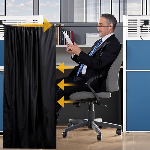 72 * 66IN Office Cubicle Curtain Cubicle Privacy with Self-Adhesive Hook Adjustable Length All-Around Privacy Curtain Door Partition for Workstations Study Room