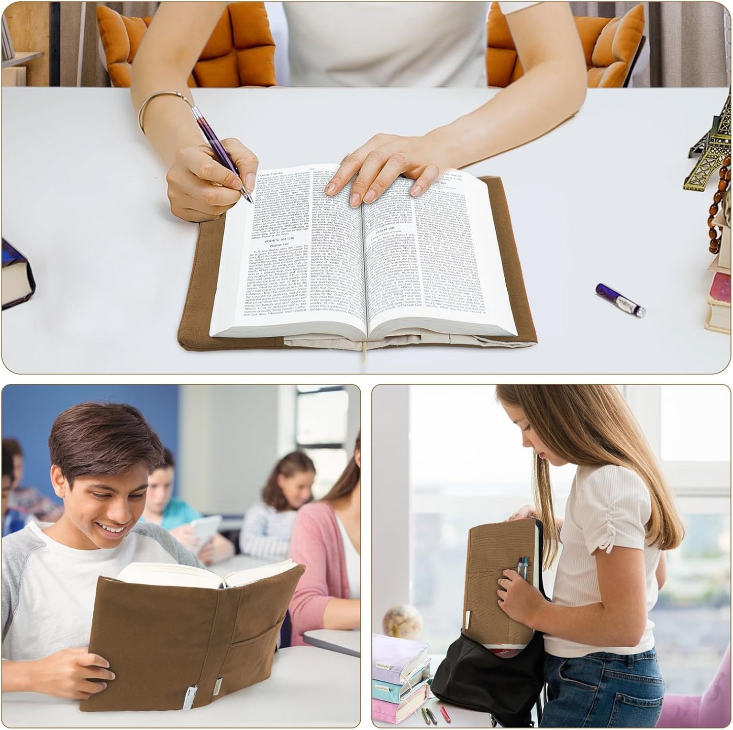 Skiennix Canvas Book Covers - Adjustable Pockets for Pens | Washable Protector for Paperback & Hardcover Novels