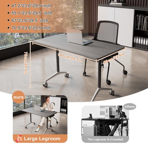 Modern Conference Table,4PCS Folding Conference Table with 360°Mobile Wheels,Office Conference Room Table for 4-6 Person,Modular Meeting Table (Grey, 55in)