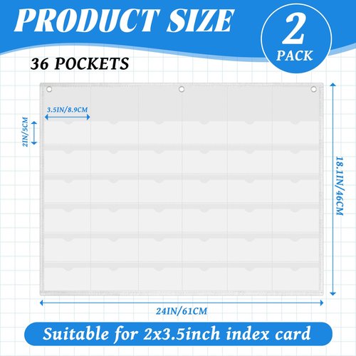 Affrolling 2 Pcs 2 x 3.5 Inch Business Card Index Card Holder Sleeve Hanging Wall Mount Business Holder 36 Slot Plastic Organizer for Office Home(White)
