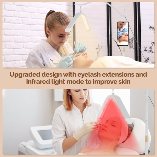 Yesibeike LED Floor Lash Light Lamp, Infrared Red Light Therapy with Stand Adjustable Half Moon Lamp for Lashes and Estheticians,Tattoo,Nail, Beauty,Body Face(White)