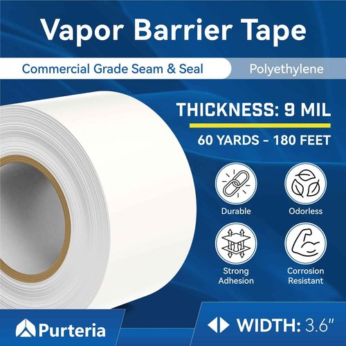 PURTERIA Vapor Barrier Tape with Release Liner, 9 Mil Easy-to-Use Polyethylene Moisture Vapor Barrier Seam Tape for Crawl Space, Repairs, Underlayment, Waterproof, 3.6" x 180', 3 Rolls