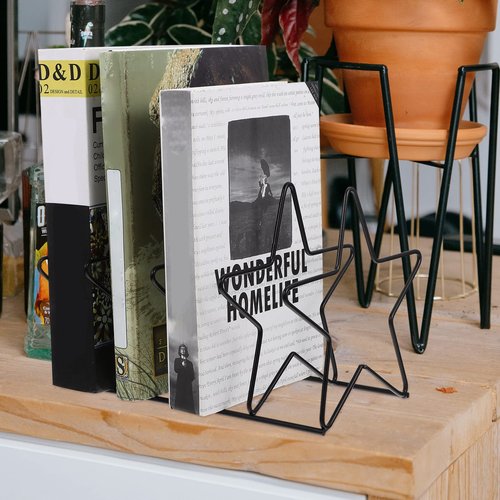 Iron Star-Shaped Desktop Organizer for Vinyl Records, CD, Books, and Documents, Black, 10.23 X 7.28 X 6.88 Inches, Space-Saving Storage Method for Home, Office, and School