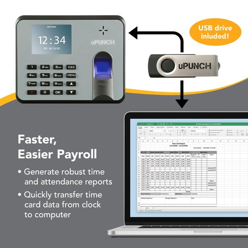 uPunch MK1000 Biometric Fingerprint/Proximity Time Clock for Employees | Small Business Time Tracking System with RFID, and PIN Options (No Monthly Fee)
