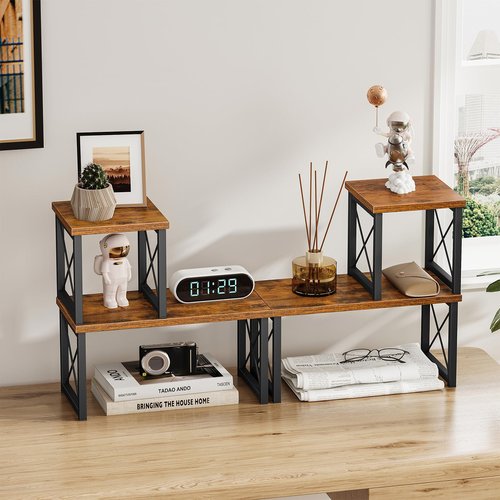 Honiter 2 Sets Desk Shelf, Desktop Organizer Shelf, 2 Tier Independent Stackable Desktop Shelves, Desktop Office Storage Rack Display Shelf