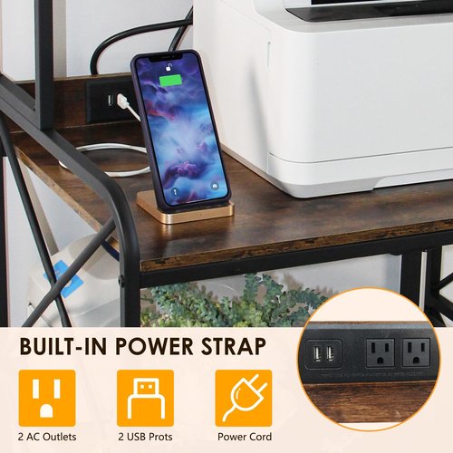 FLYZC Printer Stand, Large Printer Stand with Storage, 23 x 18 Inch Printer Table for Home Office, 4 Tier Home Printer Cart with Wheels & Socket, Computer Tower Stand, Vintage Brown