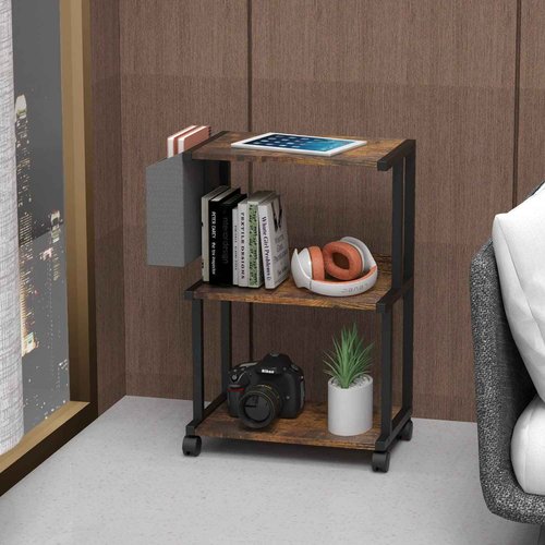 Ostreeful 3 Tier Printer Stand Rustic Brown Printer Mobile Wooden Printer Shelf Table Organizer for Home Office Kitchen