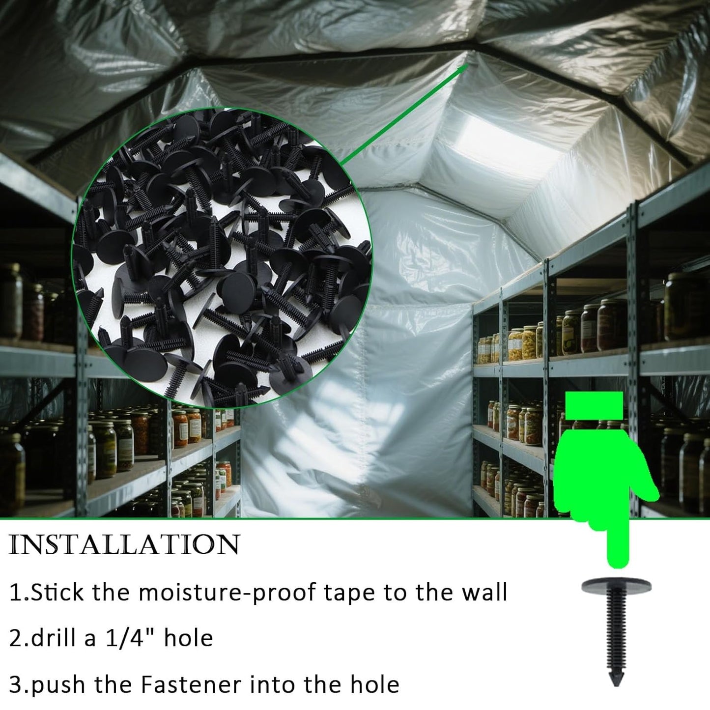 1 3/8'' Foundation Pins & Plastic Insulation Masonry Fasteners - Christmas Tree Auto Fasteners for Crawlspace Poly Liners, White Foam Board (150 Pack)