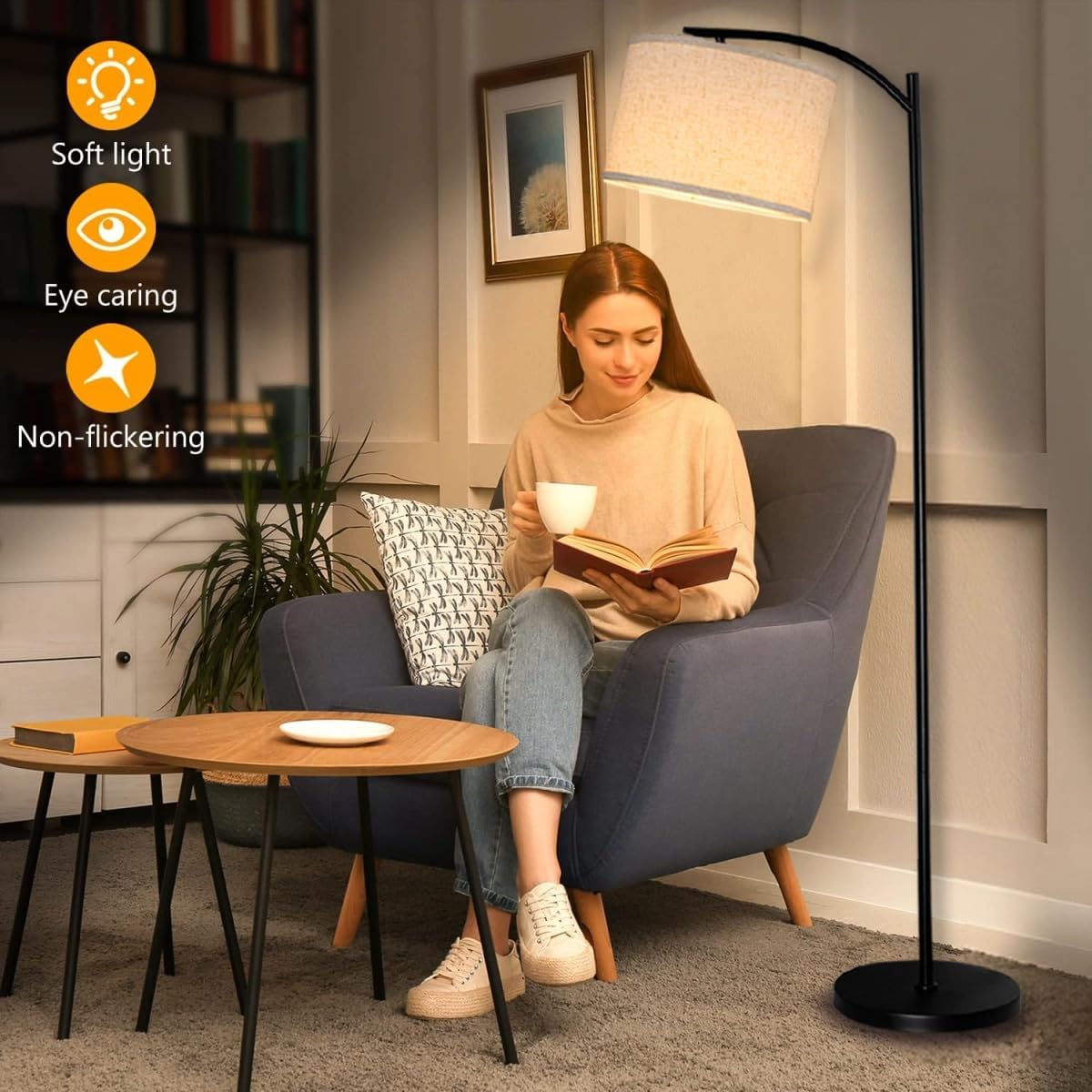 Skiennix Floor Lamp - Stylish Standing Lamp with Linen Shade for Home Décor | Bulb Included