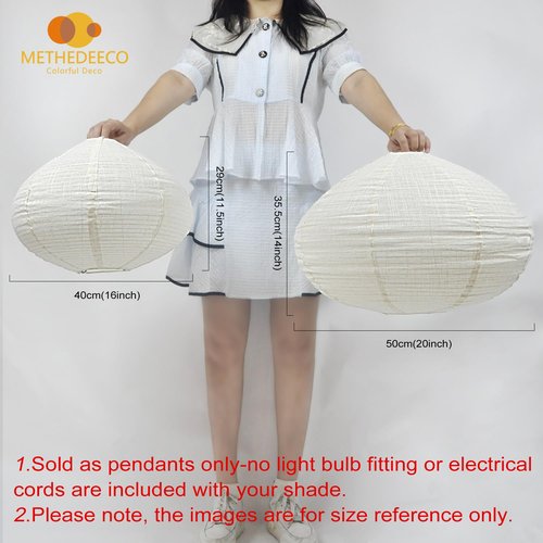 METHEDEECO 1PCS Hanging Fabric Lamp Shade 16inch,Handmade Linen Pendant Light Shade Handmade Minimalist White Beige foldable Hanging Lanterns for bedroom Living Room kitchen,house gift