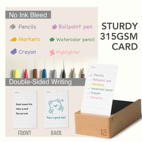 Daily To Do List Planner, 150 Checklist Cards with Walnut Stand, Reusable Productivity Index Card Organizer for Work Office School, with Portable Card Storage Holster, 6.7x3.5 Inches