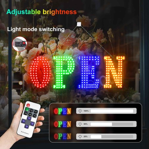 30'' x 10" Led Open Signs for Buisness with Remote Control Ultra Bright Red&Green&Blue&Yellow Open Sign Adjustment Brightness & Speed - 14 Mode, for Storefront Window Shop Store Restaurant Office Hotel