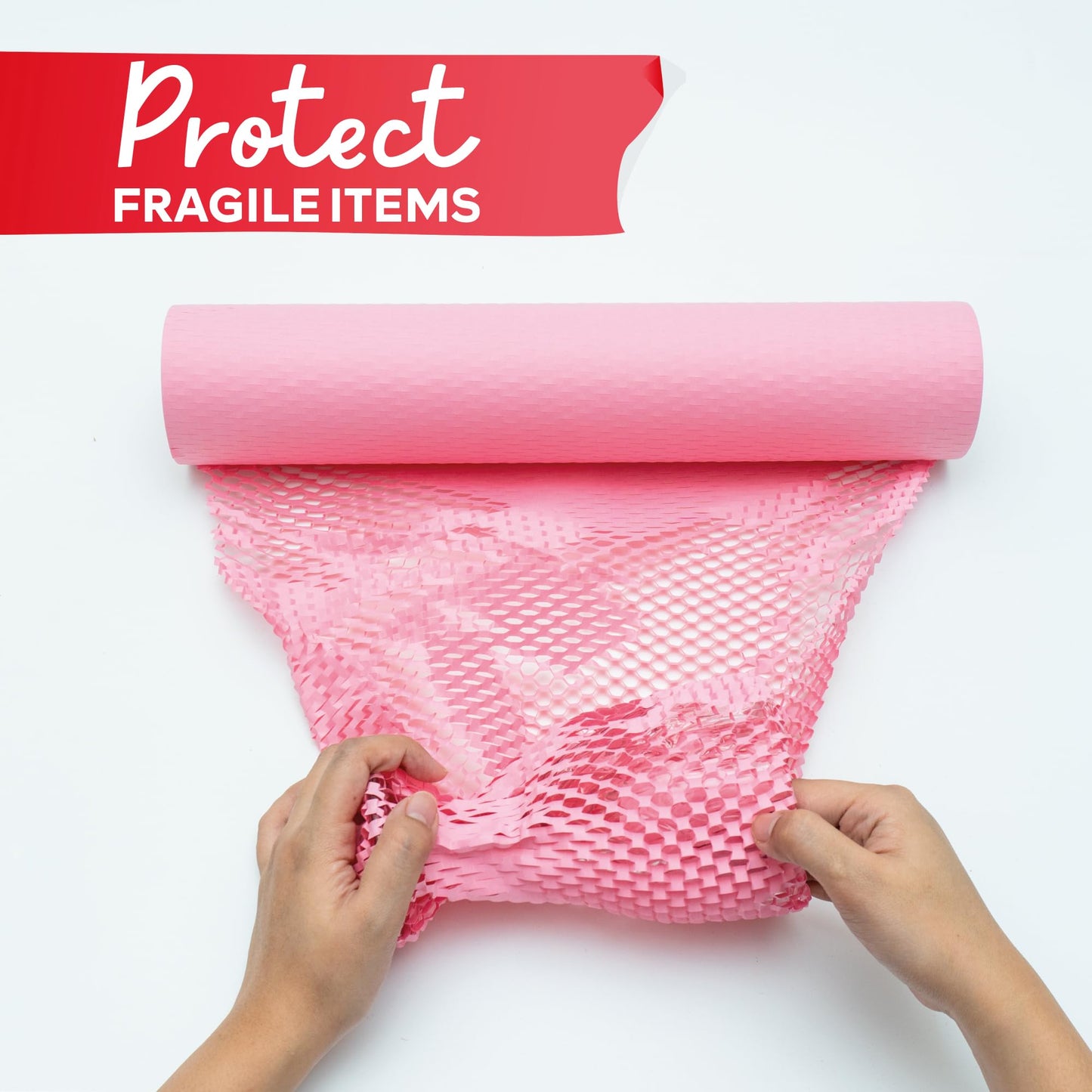 Pink Honeycomb Packing Paper for Moving 15-Inch x 118-Feet Bubble Honeycomb Wrap, Honeycomb Wrapping Paper for Packing Cushion with 30 Fragile Stickers Packing Supplies by Xfasten