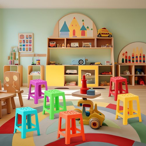 Leinuosen 6 Pcs Plastic Stool for Classroom 18 Inch Stackable School Stools Modern Portable Nesting Chair for Kids Students Classroom School Home Office (Bright)