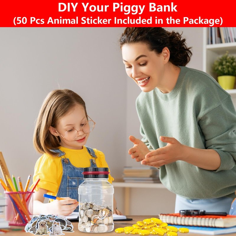 Totola Digital Counting Piggy Banks for Adults, 1.8L Capacity Coin Bank with LCD Counter Display, Transparent Money Coin Jar for Money Saving, Holds All US Coins, Ideal Gift for Boys Girls (Red)