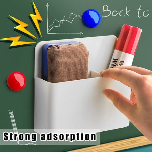 noonebutyou 4-in-1 Magnetic Marker Holder - Dry Erase, Wall Mount, Self-Adhesive Pen Holder for Whiteboard, Fridge, Home Office, School (White)