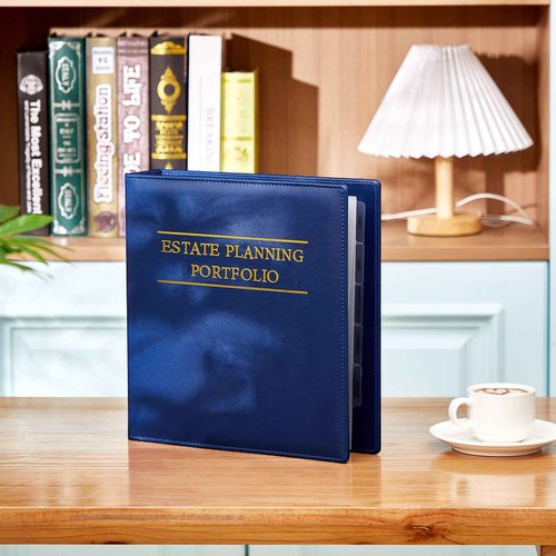 Skyygemm Estate Planning Portfolio Binder PU Leather 3 Ring Binders with Gold Title and Index Tab Dividers, 11'' x 11.8'' x 2.4'' Estate Planning Organizer(Blue)