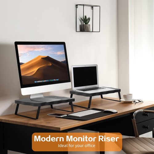 ZORVIDSON Monitor Stand Riser, Wooden Computer Stand for Desk, Wood and Steel Multi-Purpose Desktop Storage Laptop Riser Desk Shelf for Computer, Laptop, PC, Printer, 21.65 x 9.45 x 3.94 Inch Length (Black/1 Pack)
