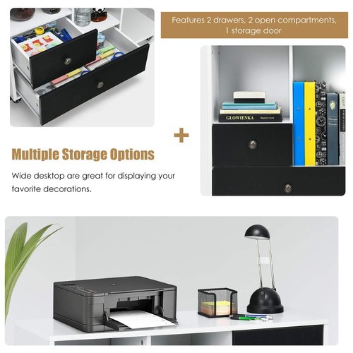 Giantex Mobile File Cabinet on Wheels - Lateral Filing Cabinet with Drawer, Open Shelves, Lockable Wheels, Printer Stand for Letter/Legal/A4 Size Files, Office Storage Cabinet (Round Knob)