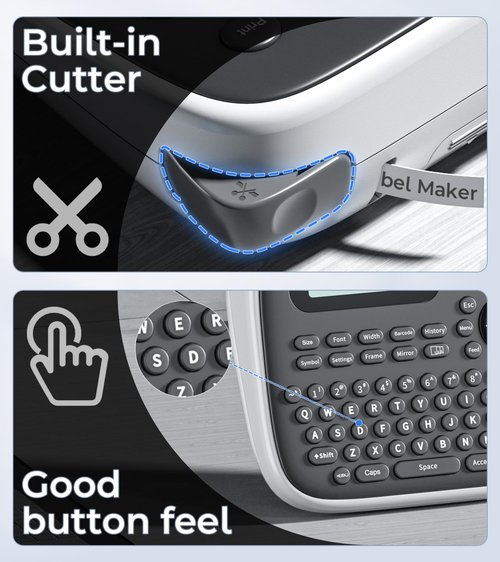 Label Maker Machine with Tapes, Label Makers, Label Maker Waterproof-Labels, Labeler Machine with-Tape 12mm 0.47 Laminated White, D210s Inkless Portable Labeling Machine for Home School Office