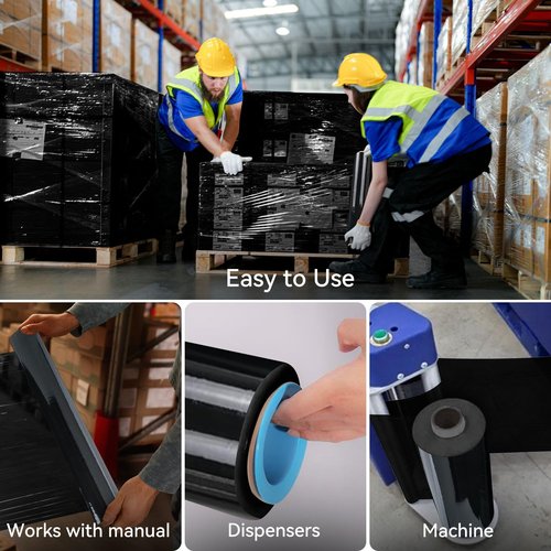 PAFEI 18"x1500ft Black Stretch/Shrink Wrap Roll - 80 Gauge Industrial Plastic Wrap for Moving, Heavy Duty 800% Stretch for Pallets, Packing, Shipping&Furniture Protection with Handles-4 Rolls