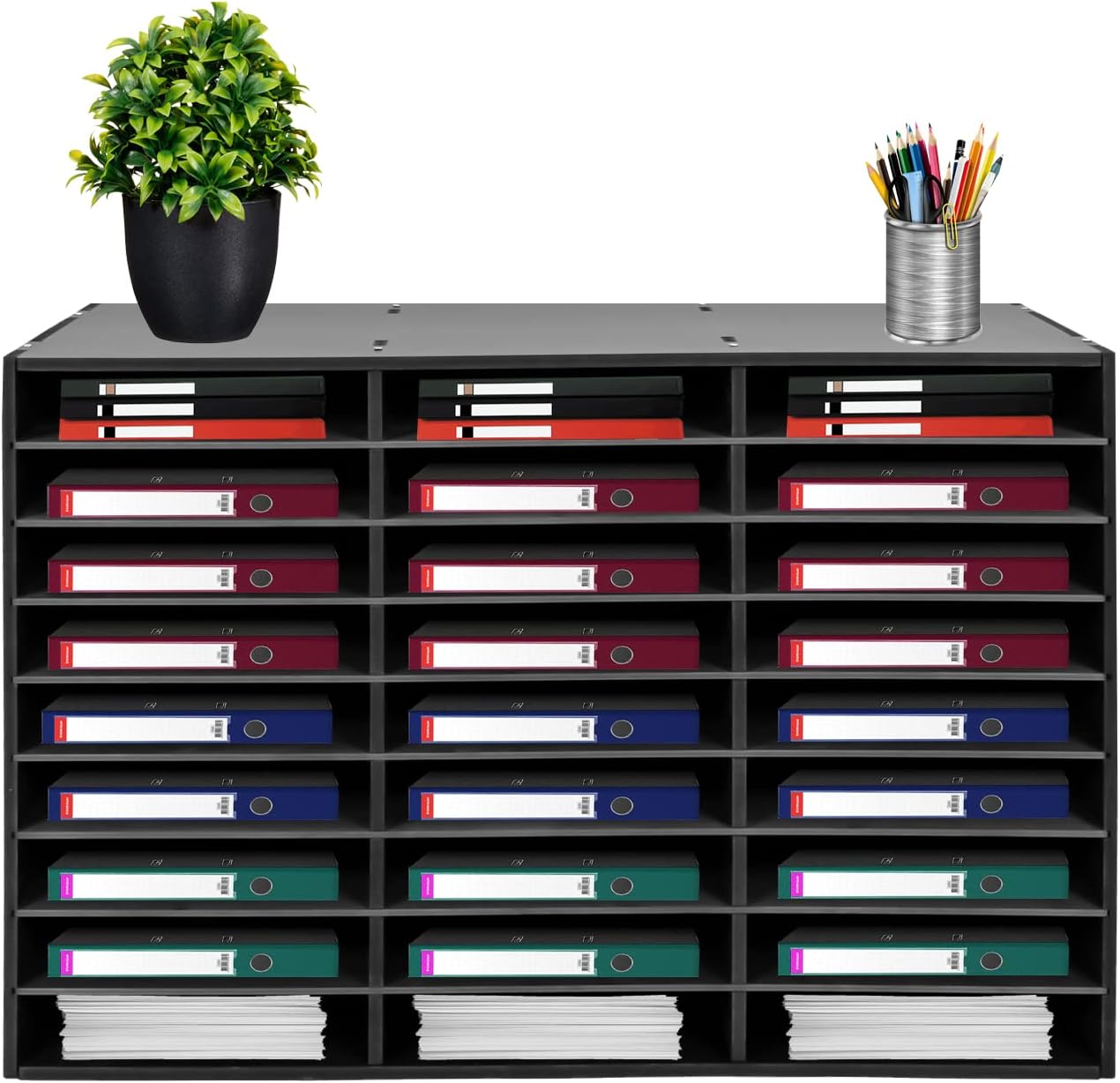 Literature Organizer, 27 Compartments Mail Sorter Organizer, Countertop Literature Sorter Student Mailbox for Classroom, School, Office (Black)