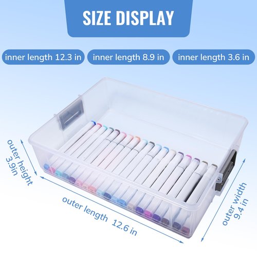 AZAZA 2-Layer Plastic Storage Box with Lid & Handle - Portable Transparent File Box for Organizing Photos, A4 Paper, Documents, Scrapbook, Art & Craft & Makeup | Paper & Art Supply Storage Organizer