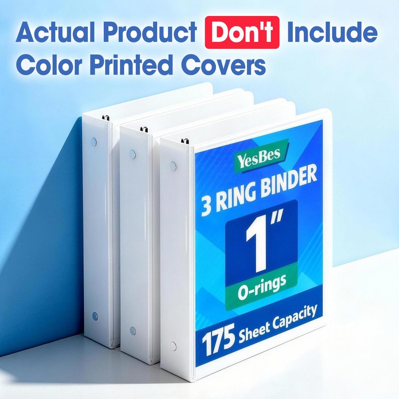 12 Pack 3 Ring Binder, 1 Inch Binders 3 Ring with 2 Pockets, Round Rings Holds 175 Sheets Fits 11" x 8.5" US Letter Size, School, Office Supplies, White