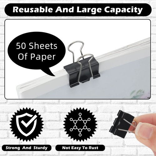 Yexiya 1000 Pcs Binder Clips Bulk Assorted Sizes Black Paper Clips Small Binder Clips Office Clips Bulk Mini Paper Clamps Multi Sizes for School Teachers Office Supplies (0.75 Inch)