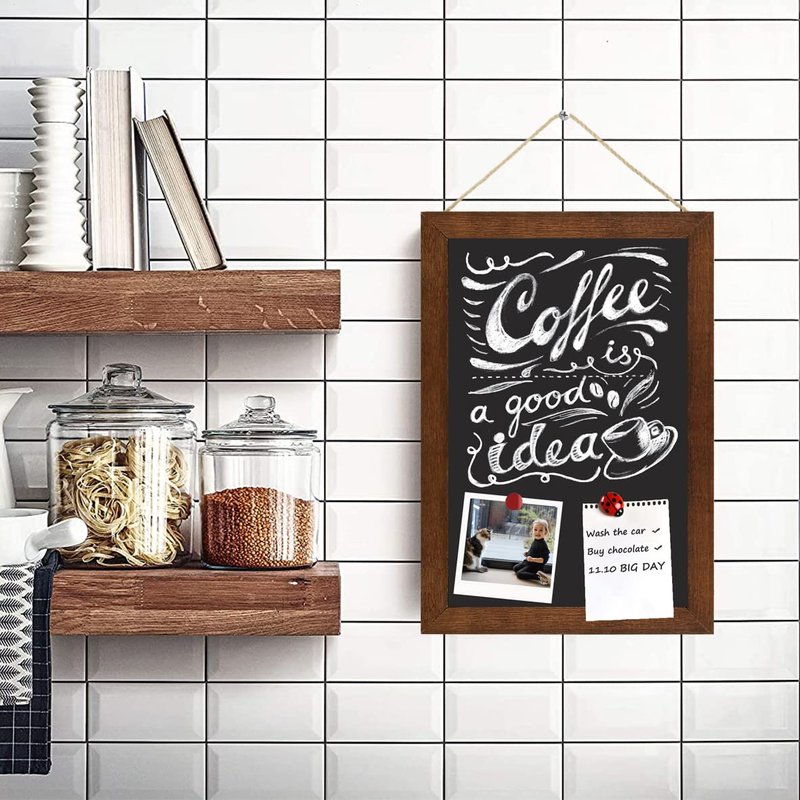 TORASO Chalkboard, Solid Wood Frame Magnetic Chalkboard Sign, Rustic Walnut Wood Framed Chalk Board for Wedding, Kitchen, Bar, Restaurant, Menu & Home Decor, Hanging Chalkboards, 8.7" x 12.6"(BN-2232)