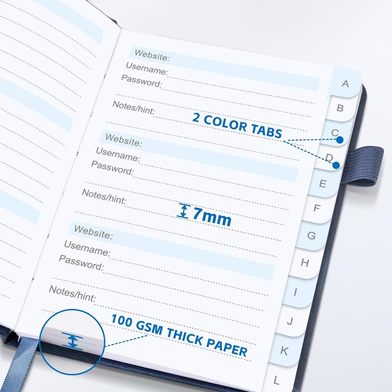 MOSA BEAR Password Keeper Book with Alphabetical Tabs,4.3"x5.7" Small Password Books for Seniors Password Notebook for Internet Website Address Log in Detail(Dark Blue)