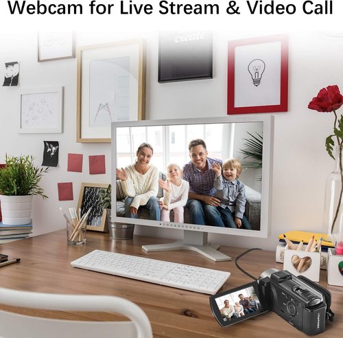 Kimire Full HD 1080P Video Camera Camcorder - 24MP, 16X Zoom, 3.0" LCD, 270° Rotation, 2 Batteries | Black