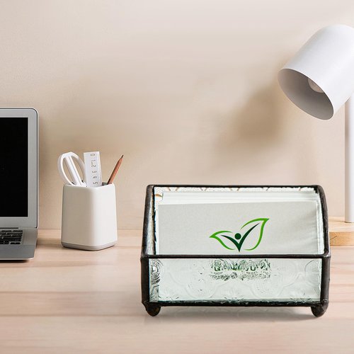 Giadun Business Card Holder for Desk, Mosaic Glass Business Card Holders Name Card Stand Organizer Cards Display for Office Exhibition Reception Black
