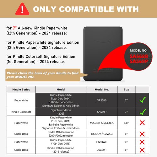 SCSVPN Case for 7 inch Kindle Paperwhite 12th Generation & Signature Edition & Kindle Colorsoft (2024 Release) - PU Leather Hard Back Double-Sided Magnetic Cover with Auto Wake/Sleep and Hand Strap